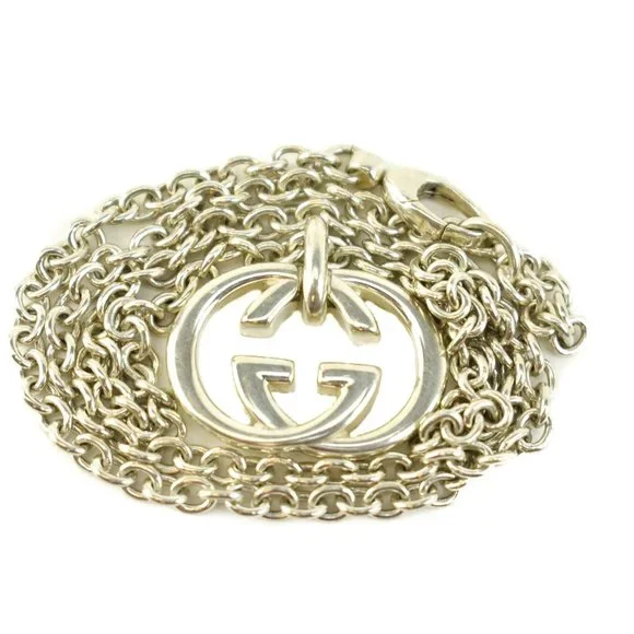 GUCCI Sterling Silver "GG" Medallion Necklace #1393B
